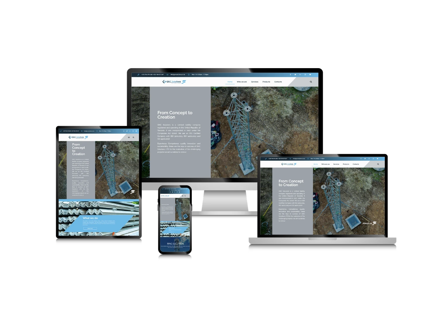 Website design displayed on desktop, laptop, tablet and phone